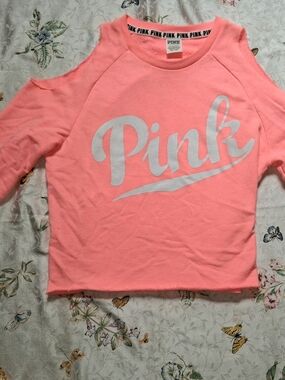 PINK Victoria's Secret Coral Cold-Shoulder Logo Sweatshirt